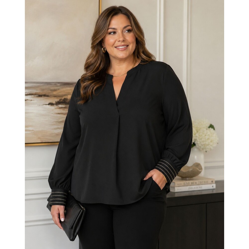 Chicos 3 Black Blouse Long Sleeve Work Wear Size 16/18 Plus Size 499